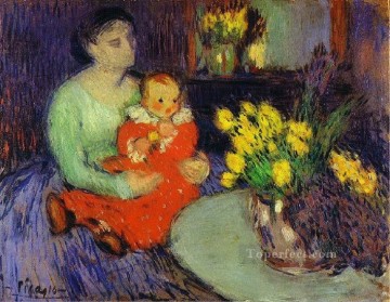 花瓶の前の母と子 1901年 パブロ・ピカソ Oil Paintings